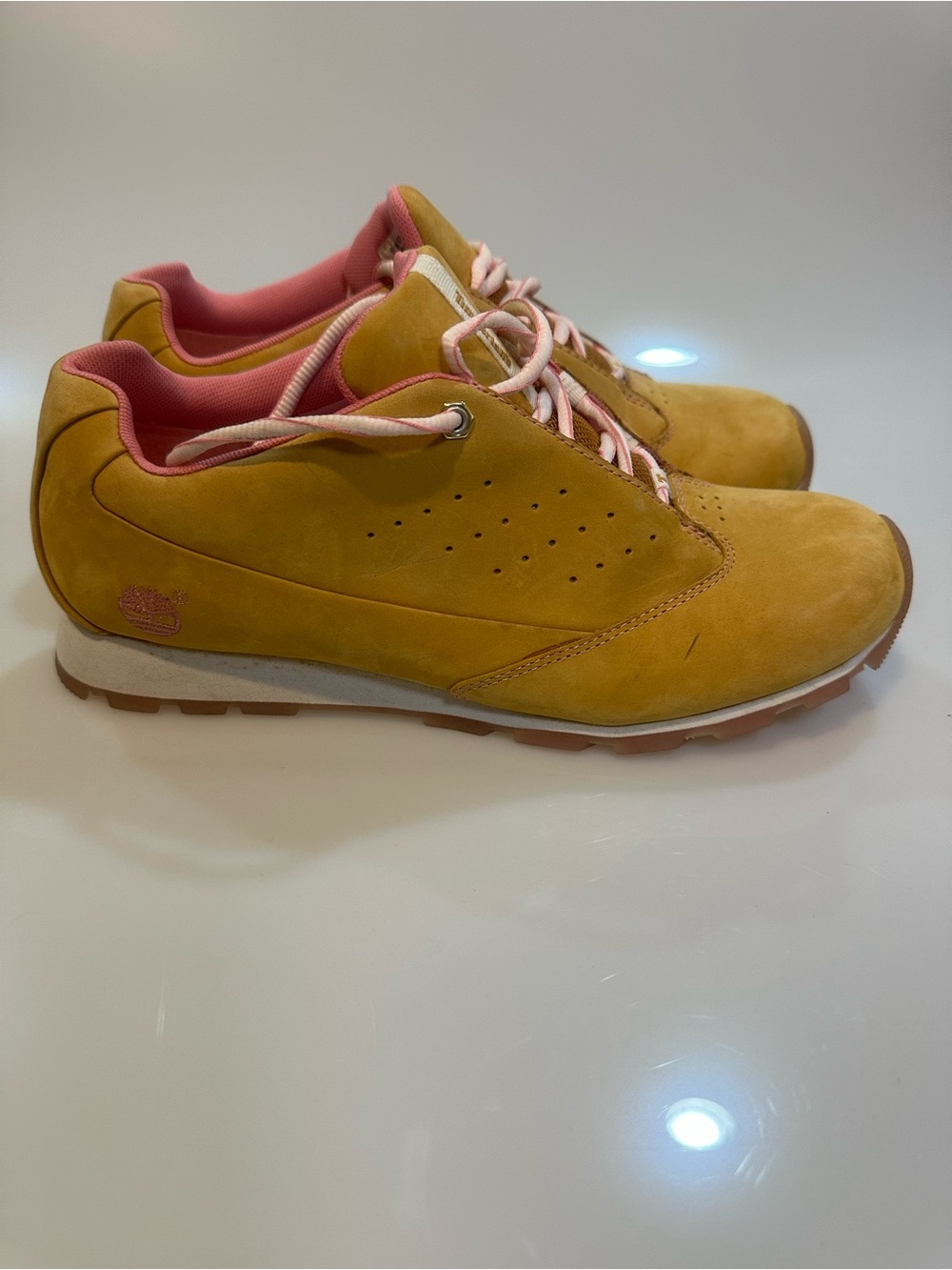 Timberland Yellow Suede Sneakers with Pink Lining